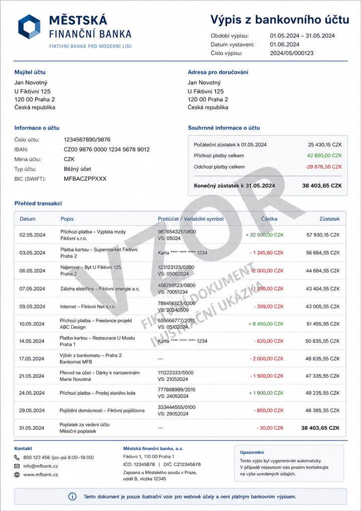 Czech bank statement preview